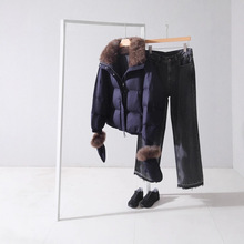 现货骆驼绒真丝加厚鹅绒服带手套 可拆羊皮毛领宽松高领羽绒服女