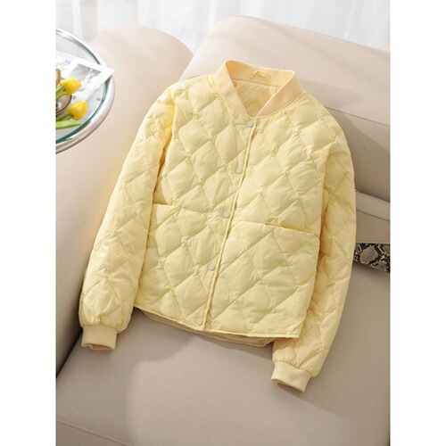 Women's lightweight, thin, short-sleeved, breathable, checkered, loose stand-up collar baseball jacket, slimming autumn and winter outerwear