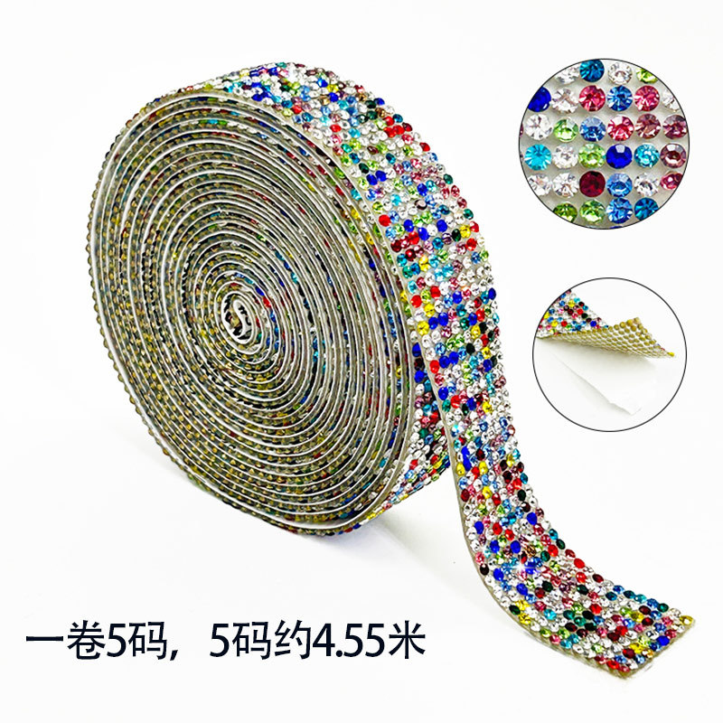 Tela de diamantes de imitación, cinta de diamantes de imitación de vidrio, accesorios de ropa, tiras de diamantes, decoración del hogar, fila de diamantes, accesorios de joyería, diamantes de imitación, diamantes de flash autoadhesivos
