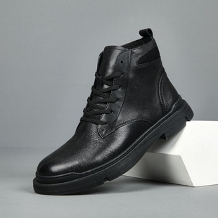 Men's Genuine Leather High-Top Boots Autumn New British Versatile Work Boots First Layer Cowhide Casual Leather Shoes Trendy