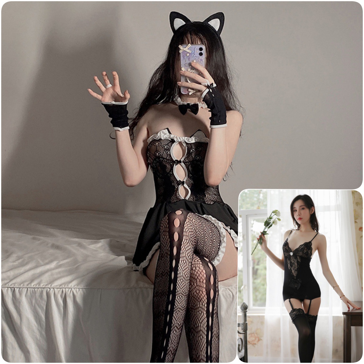 캣우먼 + 코르셋 조끼 (동일 스타일 양말 포함)