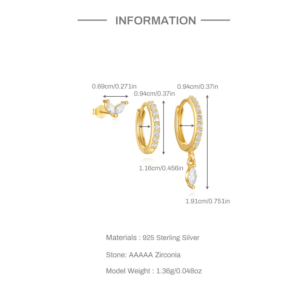 2g Weight 925 Sterling Silver Ear Needle Material Zircon Inlay Material Earrings Classification 3 Pieces Quantity Holiday, Travel, Daily Occasion 925 Sterling Silver Material Lightning Pattern Women's Gender Plating Design Simple Style, Streetwear Style 3 Pieces 925 Sterling Silver Zircon Lightning Earrings 1