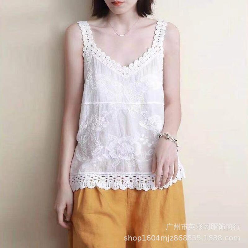 Sweet Hollow Crochet Lace Camisole Women's Summer Loose and Simple Inner Wear Outer Bottoming Shirt Sleeveless Top