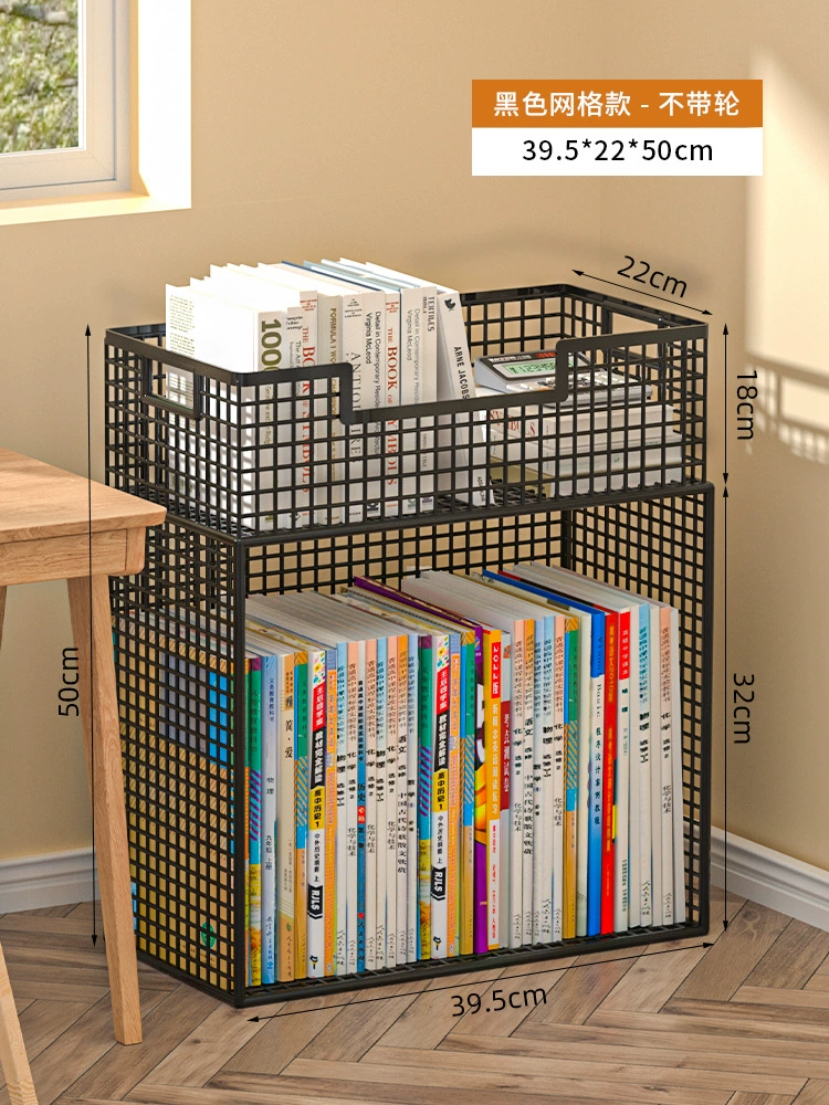 Small movable bookshelf, desktop-to-floor storage with wheels, multi-tier compact organizer