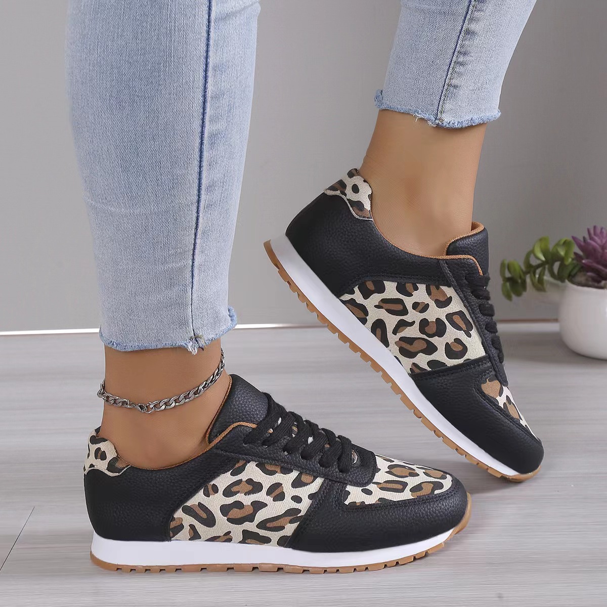 Damen Freizeitschuhe Mit Leopardenmuster Und Dicker Sohle_voghion.com