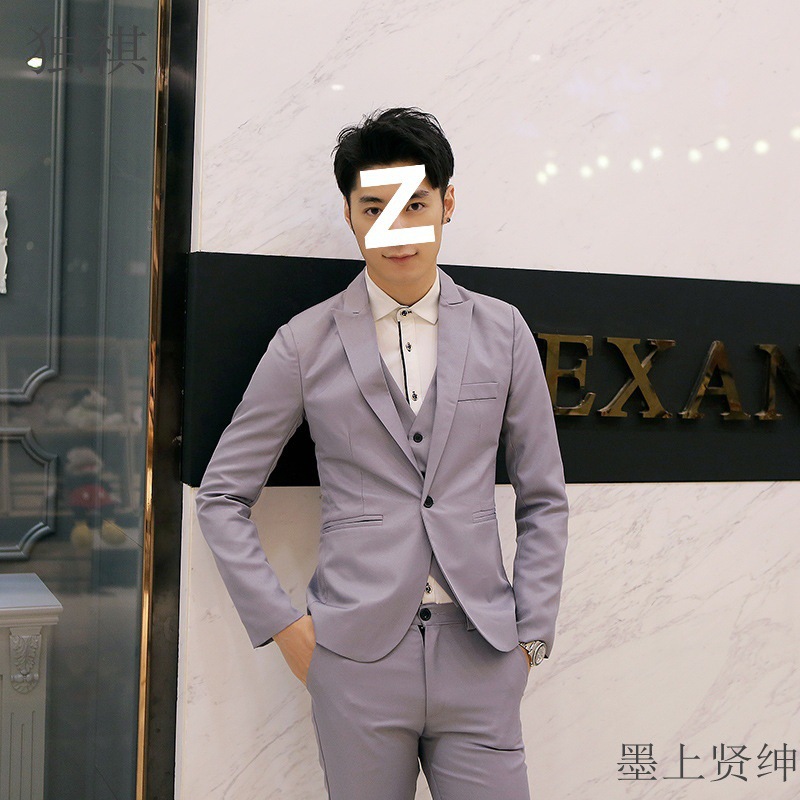 跨境外贸欧码男士时尚休闲小西装韩版青年修身纯色一粒扣西服外套