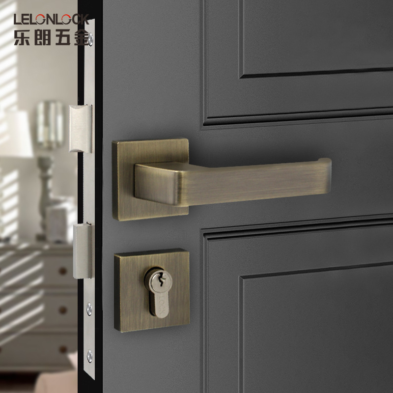 Cerradura de puerta de hotel personalizada cerradura de puerta mecánica de bronce azul aleación de zinc sólida separación cuadrada cerradura de manija de puerta interior
