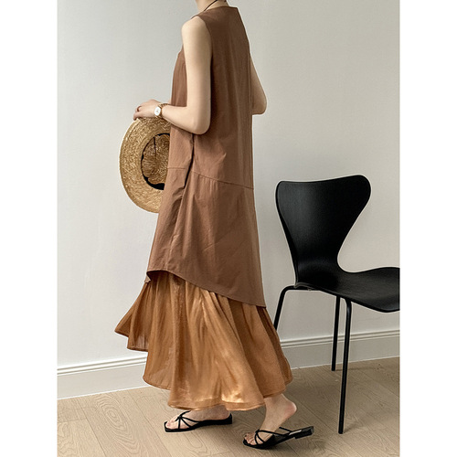 Yan Shuang Asymmetrical Hem Patchwork Backless Dress 2025 Summer Simple Elegant Casual Long Dress 5987
