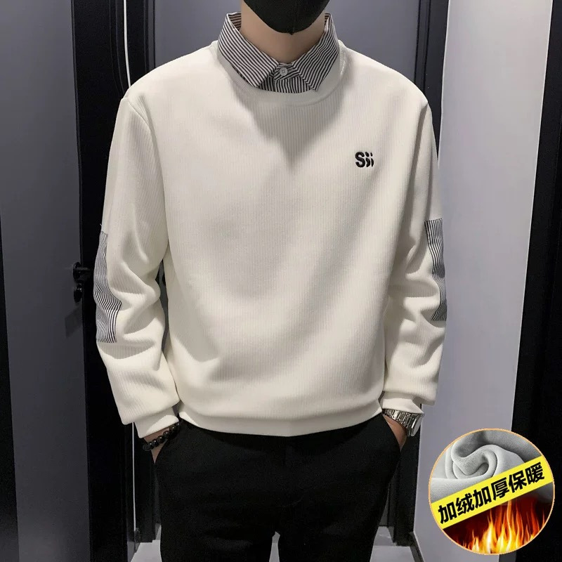 Fake Two-Piece Niche Sweatshirt for Men in Autumn and Winter New Trendyy Sports Casual Loose Fleece-Lined Warm Fashionable Long-Sleeved Tops Fake Two-Piece Niche Sweatshirt for Men in Autumn and Winter New Trendyy Sports Casual Loose Fleece-Lined Warm Fashionable Long-Sleeved Tops
