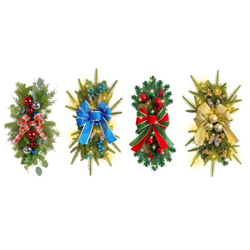 Nuevo producto de Amazon, corona navideña, lazo de amor de Hong Kong, corona de árbol invertida, decoración navideña para escaleras y pasillos