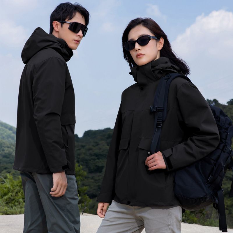 男女同モデル秋冬取り外し可能銀狐絨毛三合一突撃服アウトドア登山服コート作業服印字|undefined