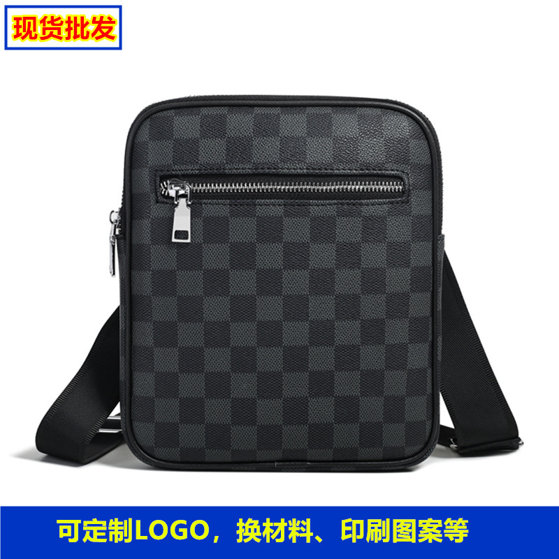 Wholesale European and American New Men's Crossbody Bag Plaid Pattern Simple Thin Shoulder Bag Fashion Shoulder Bag Small Bag Mobile Phone Bag Wholesale European and American New Men's Crossbody Bag Plaid Pattern Simple Thin Shoulder Bag Fashion Shoulder Bag Small Bag Mobile Phone Bag