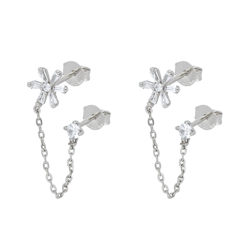 S925 Silver Needle Simple Inlaid Zircon Flower Earrings display picture 8