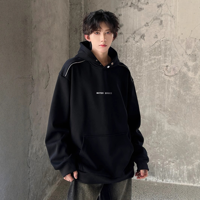 300g heavy American high street hooded sweater men's autumn and winter fashion zipper cleanfit niche design jacket