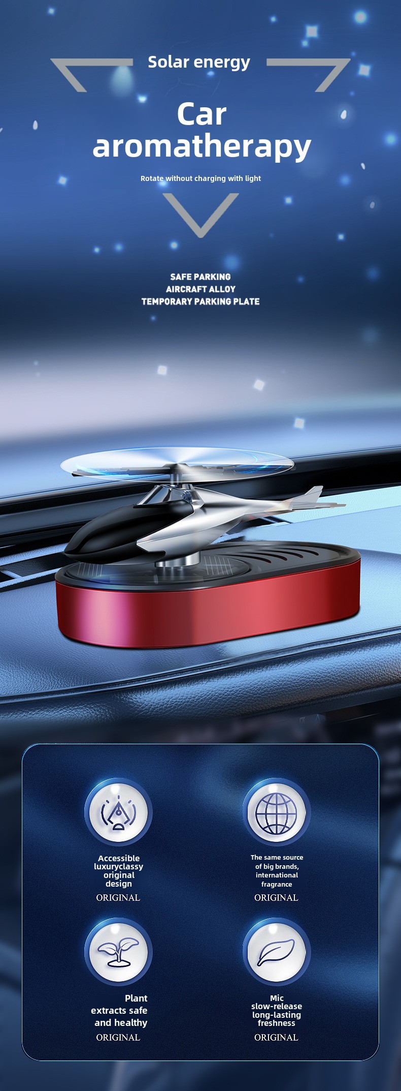 Auto Parfüm Auto Aromatherapie Auto Deodorant Langanhaltender Duft Licht Duft Solar Helikopter Dekoration_voghion.com