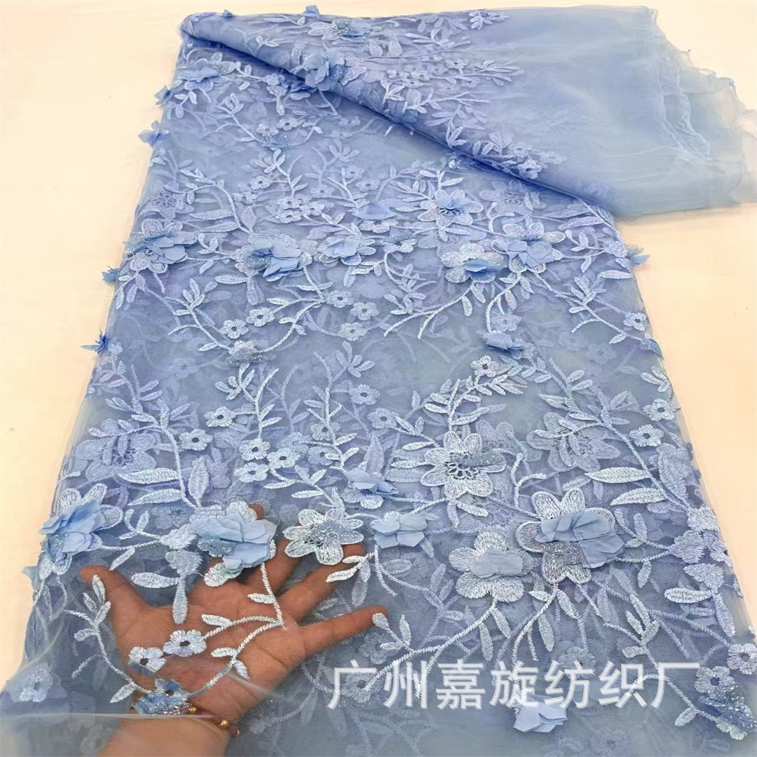 Nuevo vestido de boda europeo y americano 3D flor tridimensional bordado plano tela de encaje primavera y verano ropa infantil tela de vestido