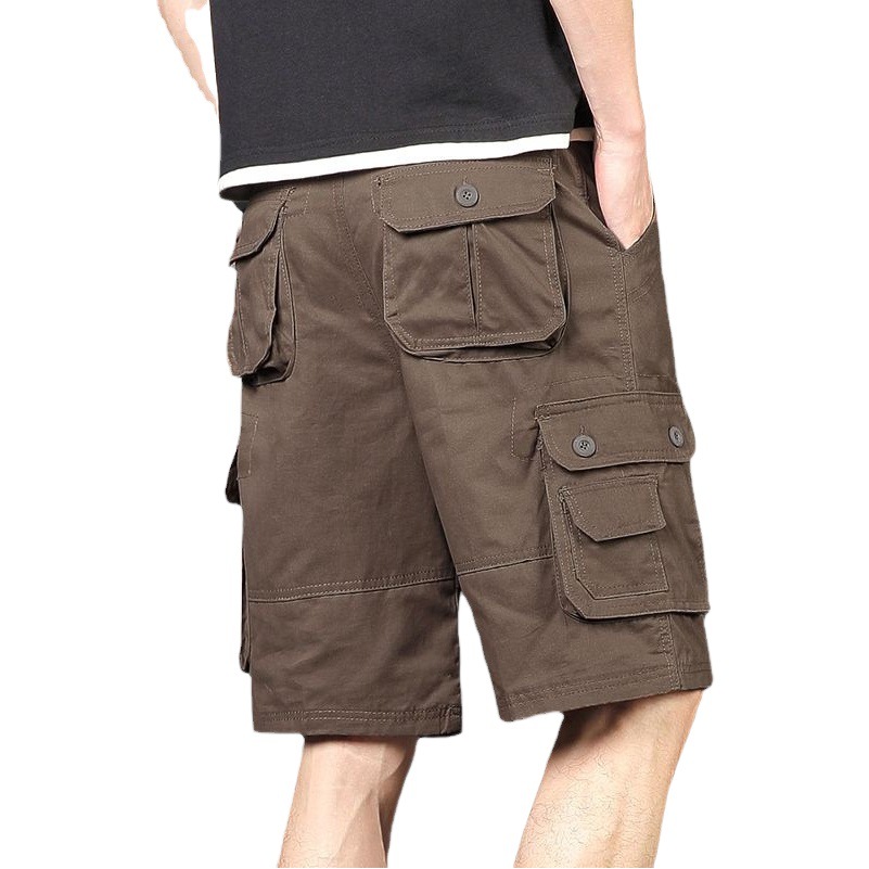 Plus tamaño pantalones medios pantalones cortos casuales de verano multi-bolsillo de los hombres sueltos rectos pantalones cortos de algodón lavado