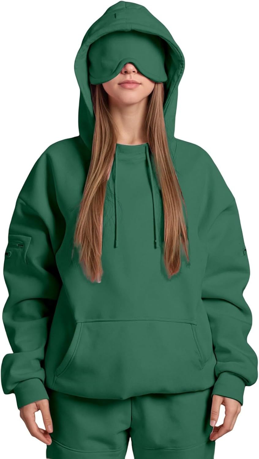 Women's Solid Colour Hooded Jumper Casual Pullover Top_voghion.com