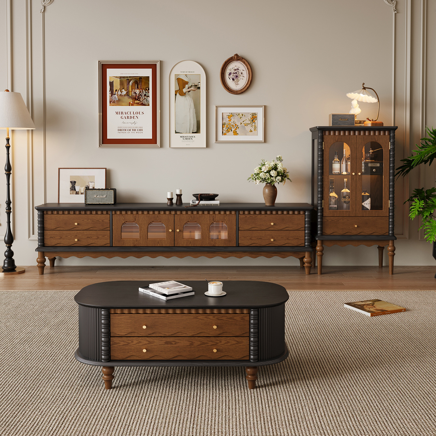 Retro Solid Wood Tv Cabinet Living Room Home Storage Locker Antique Style Small Apartment Coffee Table Tv Cabinet Combination