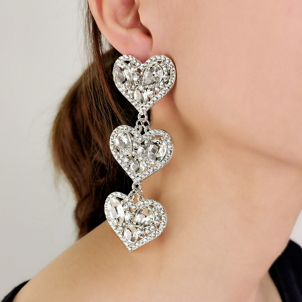 Rhinestones Inlay Material Drop Earrings Classification 1 Pair Quantity 1 Pair Fashion Heart Shape Alloy Inlay Rhinestones Valentine's Day Women's Drop Earrings