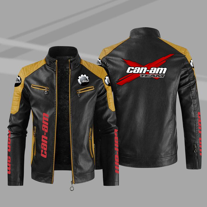 [Delgado de tamaño europeo] can-am chaqueta de motocicleta roja transfronteriza chaqueta de cuero PU de hombre de tamaño grande con peluche