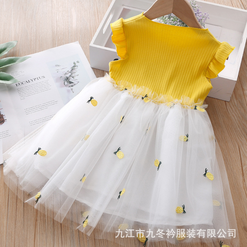 Girls' dress 2021 summer baby girls' baby exotic mesh pineapple skirt children's short sleeve vest princess skirt