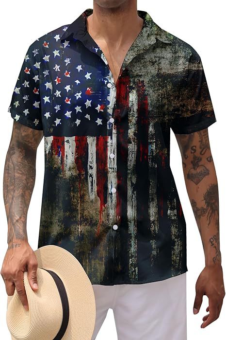 Divertido animal lindo 3D impresión digital hombre calle suelta salvaje manga corta solapa botón camisa hawaiana