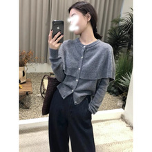 灰色高级感斗篷式假两件毛衣女春季2025新款秋冬设计感针织衫上衣