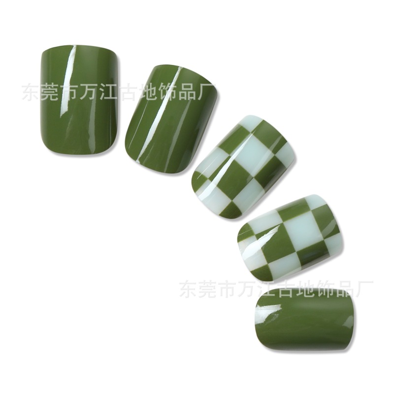 White and Green Checkered Printed Wearable Nails Southeast Asian Literary Style Adult Fake Nail Patches Fake Nail Producer White and Green Checkered Printed Wearable Nails Southeast Asian Literary Style Adult Fake Nail Patches Fake Nail Producer