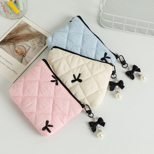 New Bow Quilted Lipstick Storage Bag Women's Cosmetic Storage Bag Headset Data Cable Cosmetic Bag Wallet