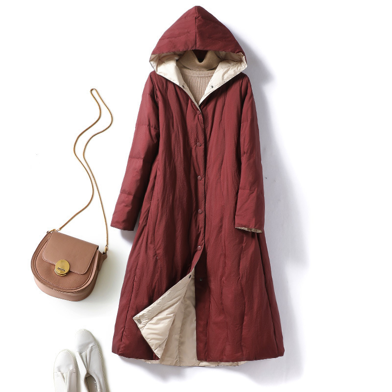 [Black Next Year] Mid-Length down Jacket for Women 2024 Winter White Duck down Korean Style Hooded Jacket Trendy 7189