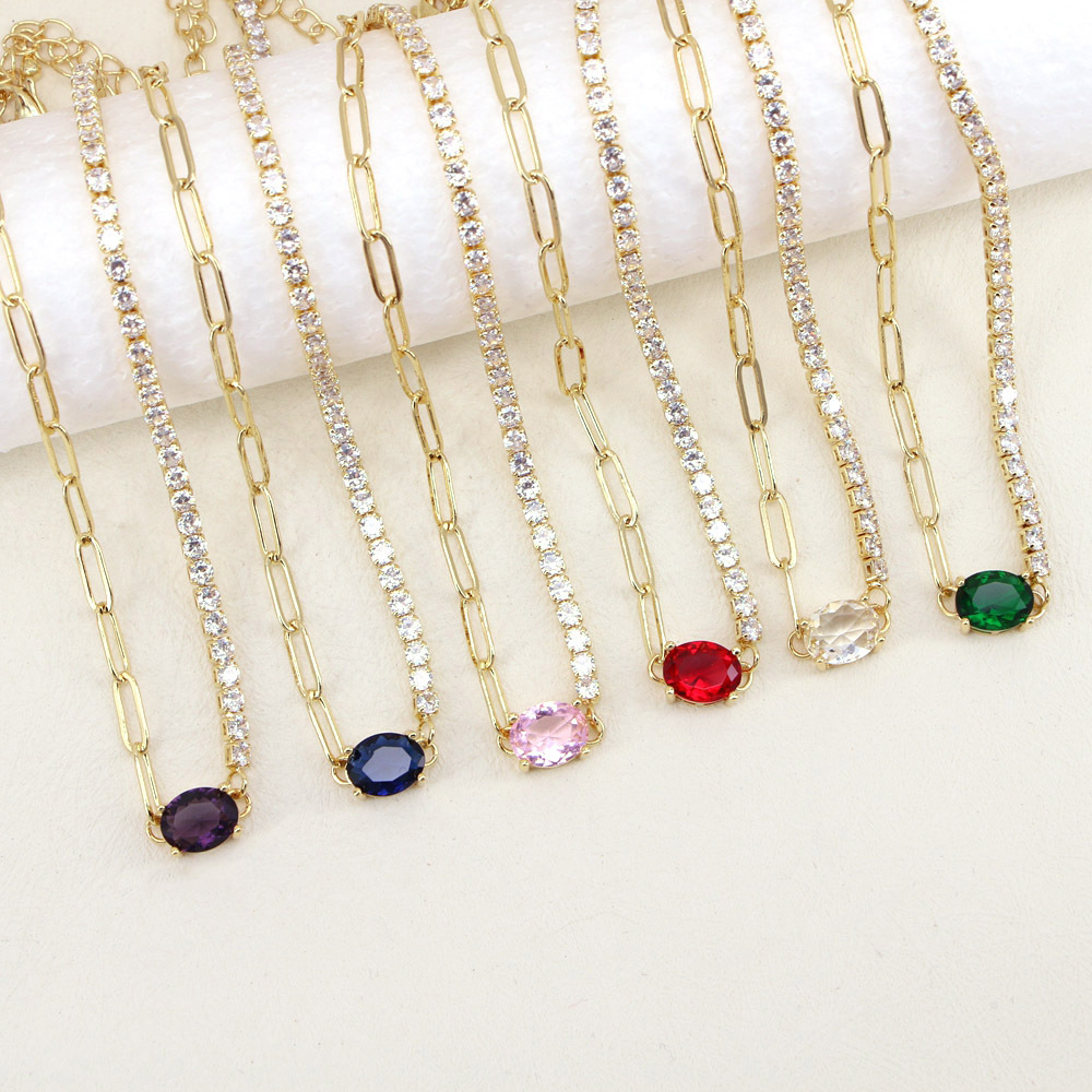 fashion simple copper zircon splicing clavicle chain necklace female choker