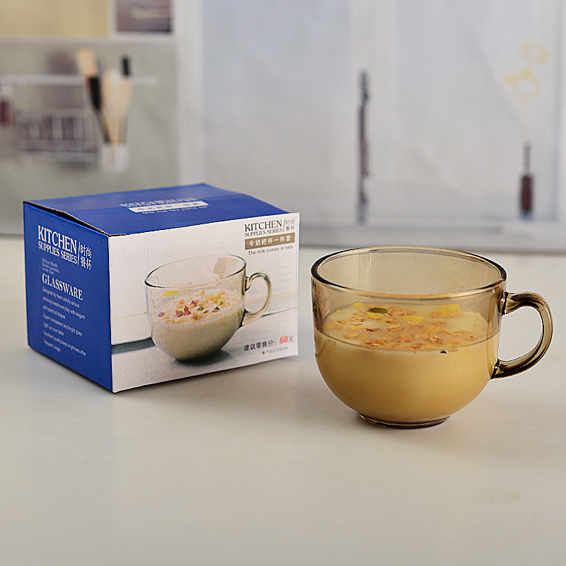Taza de leche marrón traje hogar conjunto de dos piezas Internet celebridad vidrio taza de agua desayuno taza de avena con mango regalo vidrio