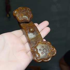 仿古玉器做旧老岫玉如意挂件古玉老玉如意小摆件手把件老物件文玩