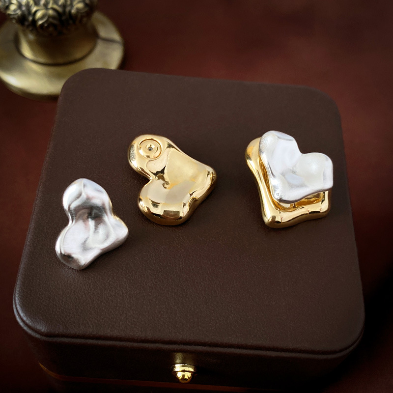 925 Sterling Silver Ear Needle Material 1 Pair IG Style Simple Style Heart Shape Plating Inlay Copper Pearl Ear Studs