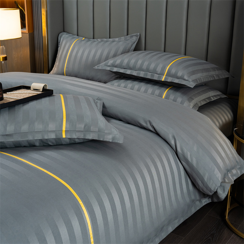 Hotel bed four-piece homestay style gray light luxury bed sheets quilt pillow a complete set of full bed hat hotel