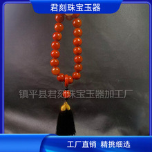 天然战国红玛瑙手持流苏手串战国红佛珠念珠18子手捻跑环手链批发