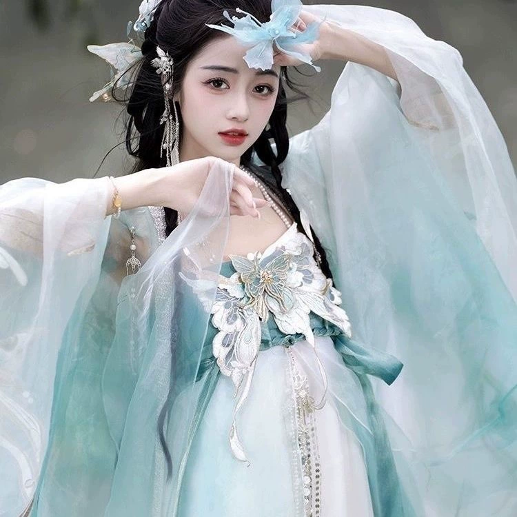 Женский костюм Ханфу Сто цветов Бог Двенадцать Цветочных Бога Серия Тяжелая вышивка Ханфу Танг Супер фея Юбка Весна Лето