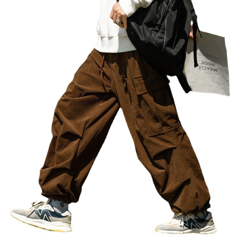 Monos de cityboy de estilo japonés para hombres otoño e invierno más tamaño deportes y ocio forrados de lana engrosada PANA pantalones sueltos de pierna ancha