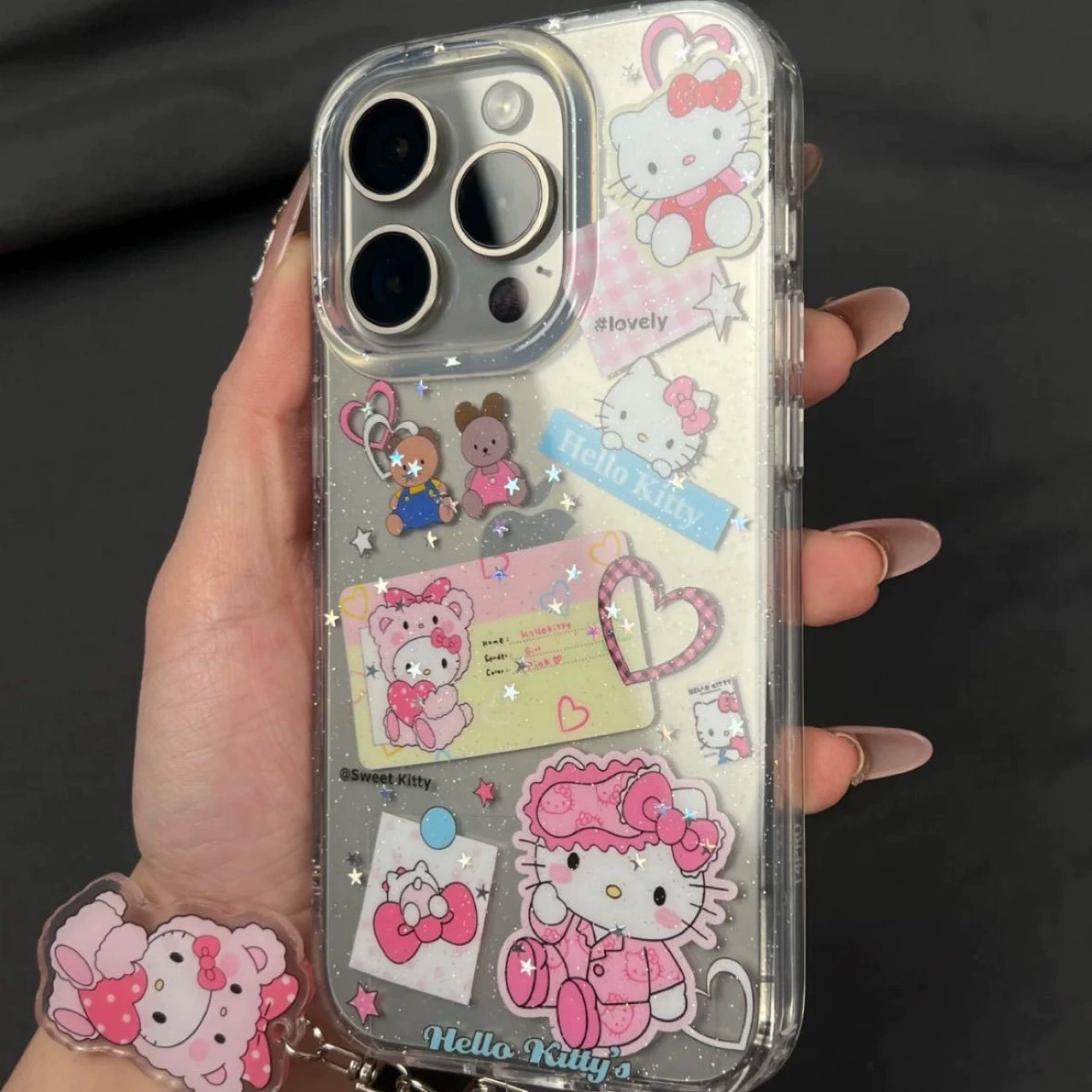 Чехол для телефона Apple iPhone 15, блёстки «Pajamas KITTY», прозрачный мягкий ТПУ, совместим с iPhone 7–17