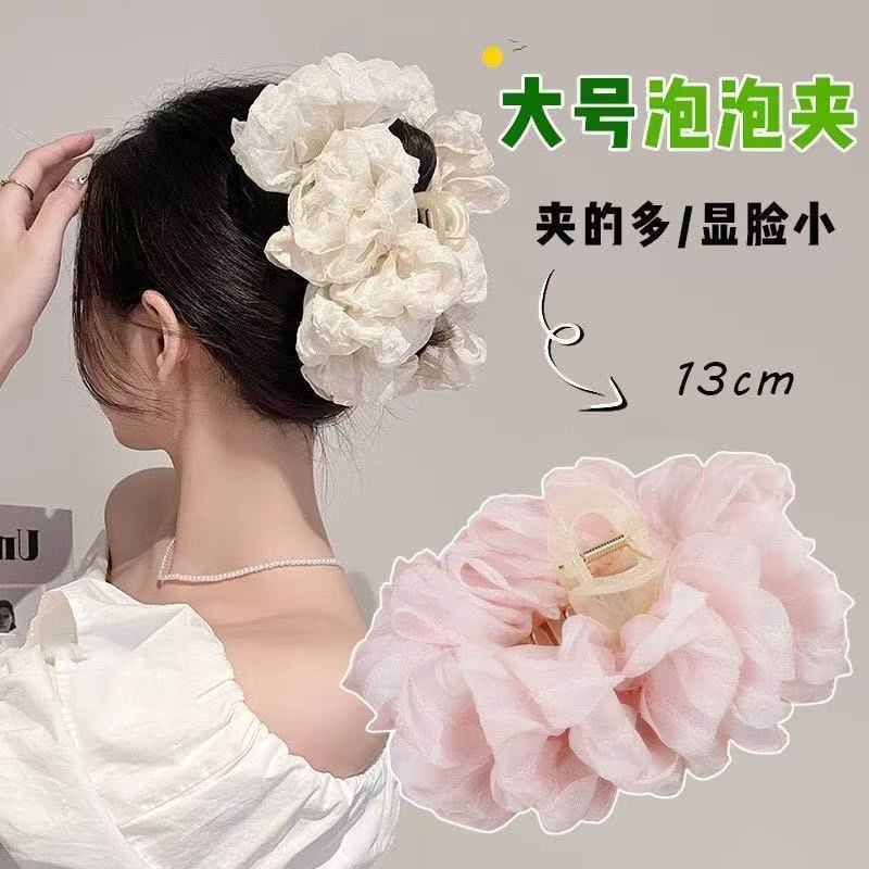新作レトロ韓国風布製リボン三角ヘアクリップ、女性用大型ヘアクリップ、後頭部の髪量が多い方用シャーククリップ|undefined