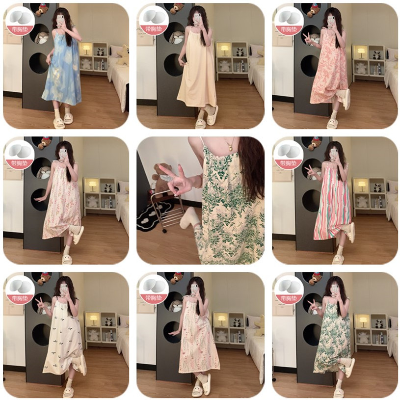 Pijamas de verano, ropa de dormir de cinturón de pecho delgada, ropa de dormir de estudiantes frescos, ropa de algodón al por mayor.