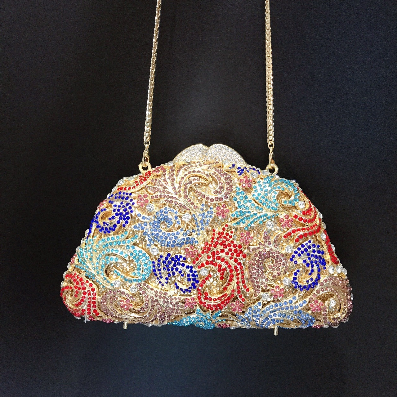 Fan Fuente bolsos de maquillaje estilo europeo y americano bolsos de banquete de diamantes bolsos de cadena bolsos de diamantes coloridos bolsos de mano bolsos de mujer