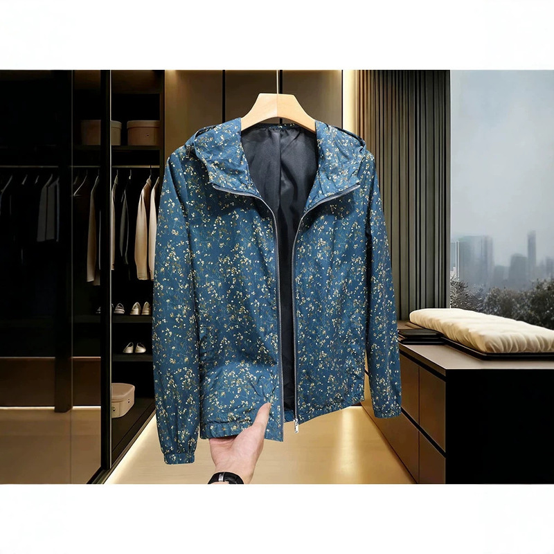 High-Quality Trendy European-Style Men's Hooded Printed Casual Jacket with Zipper for Spring and Autumn, Large Size High-Quality Trendy European-Style Men's Hooded Printed Casual Jacket with Zipper for Spring and Autumn, Large Size