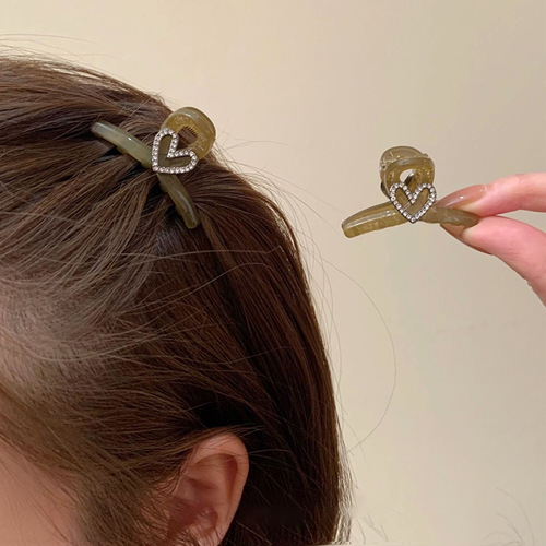 High-end Princess Hairstyle Spring Small Claw Clip Water Diamond Heart Eyebrow Clip Small Hair Clip Hair Accessory