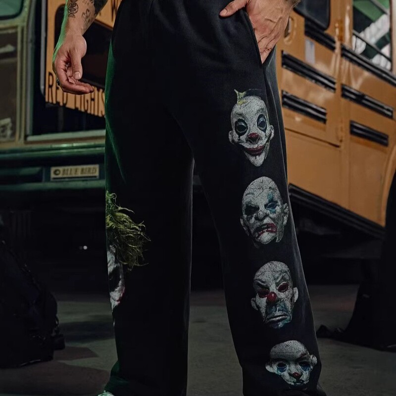 Youngla New Fitness Pants Joker Collaboration Clown Print Sports Pants Jogger Cotton Straight-Leg Pants