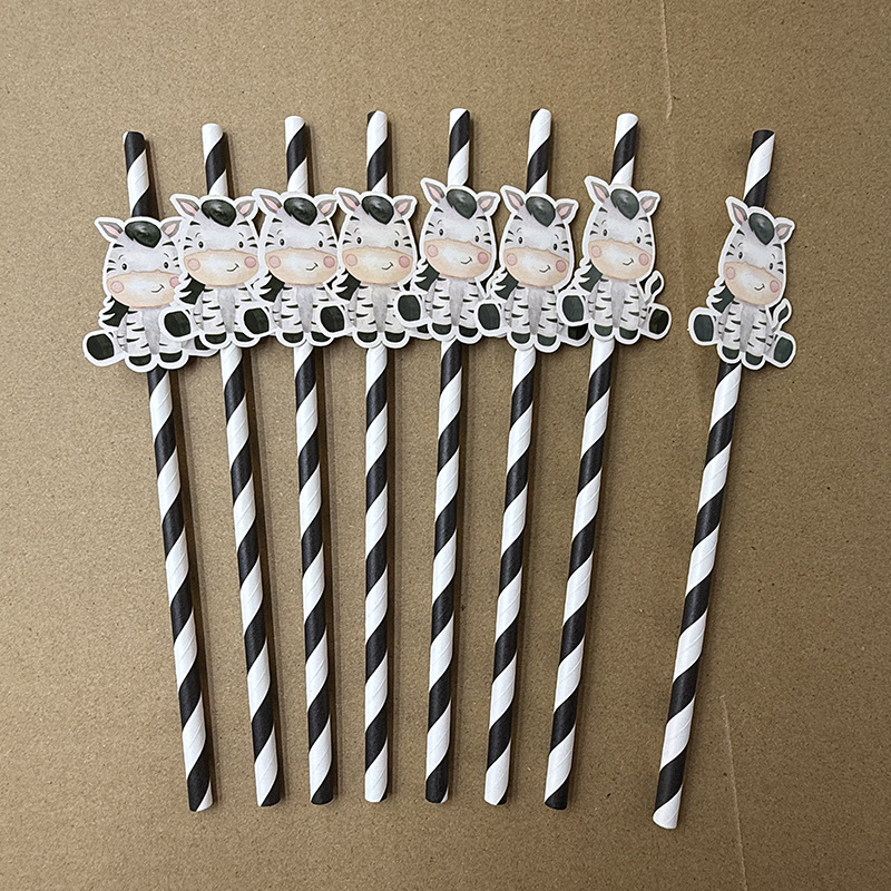 Spot transfronterizo tarjeta de papel cebra paja desechable degradable fiesta paja decoración cóctel paja bebida
