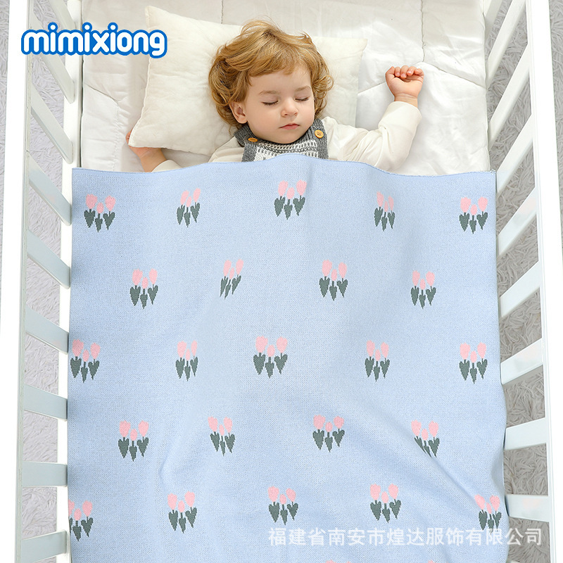 Ins venta caliente Amazon Europa y América nuevo bebé transfronterizo tejido tulipán jacquard manta bebé a prueba de viento
