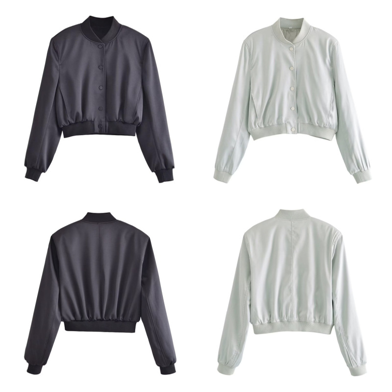 2023 Spring New European and American Cross-Border Women's Silk Satin Texture Short Bomber Jacket Wholesale