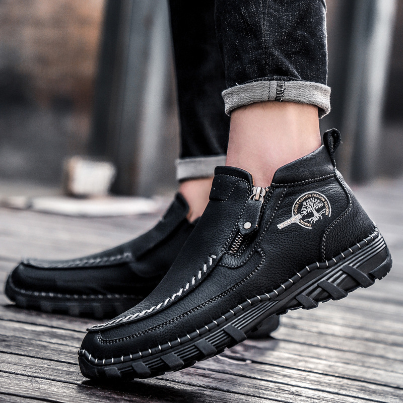 Cizme de toamnă noi pentru bărbați, casual, din piele, cizme Martin, cu fermoar lateral, cizme de lucru transfrontaliere, pantofi bărbătești de mărime mare, lucrați manual_voghion.com